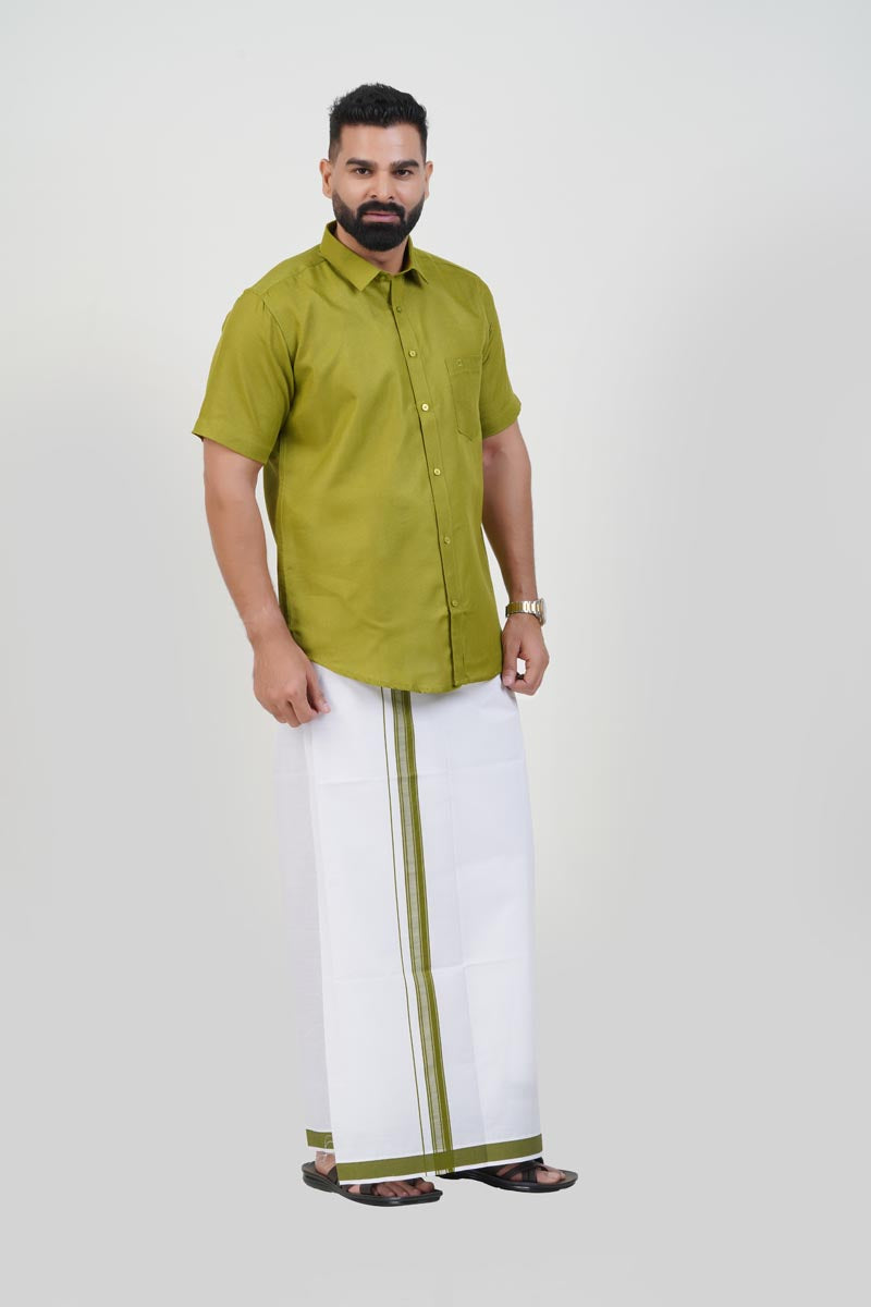 Colour Catch Olive Green Single Set – Half Sleeve Shirt + Dhoti Set