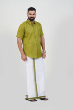 Colour Catch Olive Green Single Set – Half Sleeve Shirt + Dhoti Set