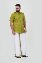 Colour Catch Olive Green Single Set – Half Sleeve Shirt + Dhoti Set