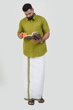 Colour Catch Olive Green Single Set – Half Sleeve Shirt + Dhoti Set
