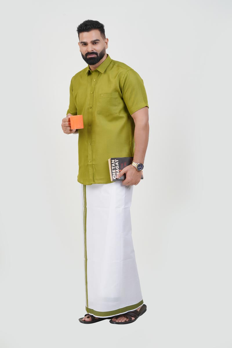 Colour Catch Olive Green Single Set – Half Sleeve Shirt + Dhoti Set