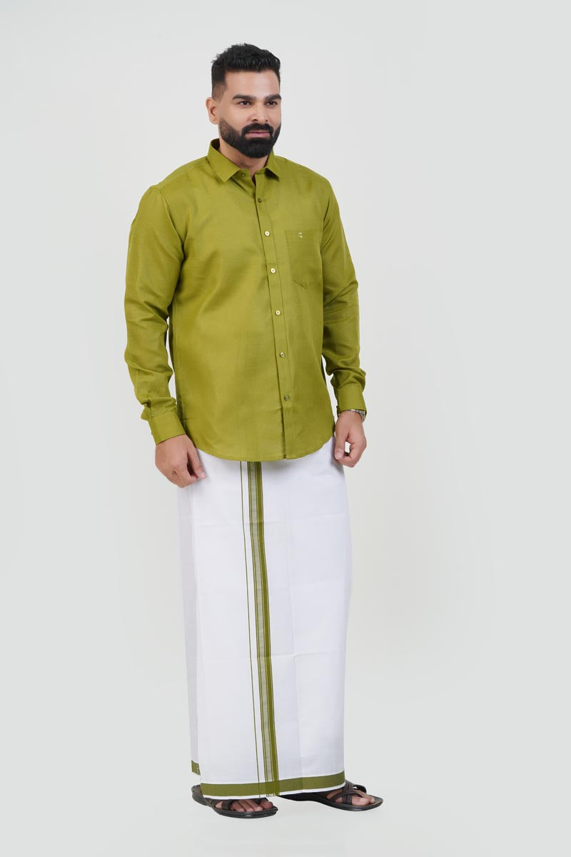 Colour Catch Olive Green Single Set – Full Sleeve Shirt + Dhoti Set