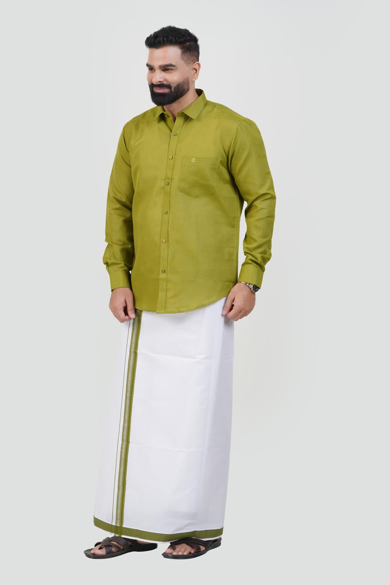 Colour Catch Olive Green Single Set – Full Sleeve Shirt + Dhoti Set