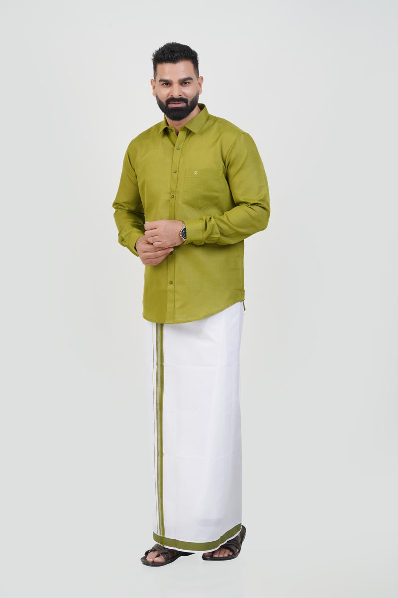 Colour Catch Olive Green Single Set – Full Sleeve Shirt + Dhoti Set