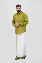 Colour Catch Olive Green Single Set – Full Sleeve Shirt + Dhoti Set