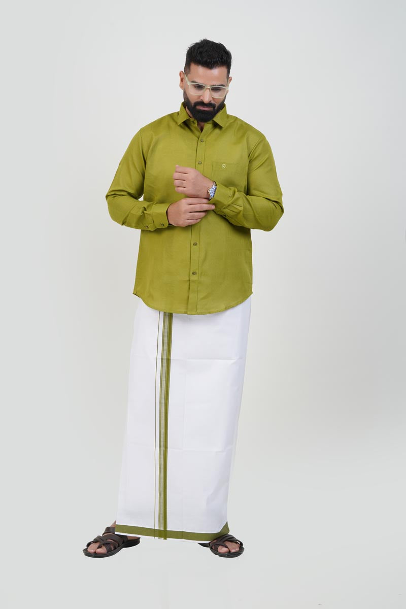 Colour Catch Olive Green Single Set – Full Sleeve Shirt + Dhoti Set