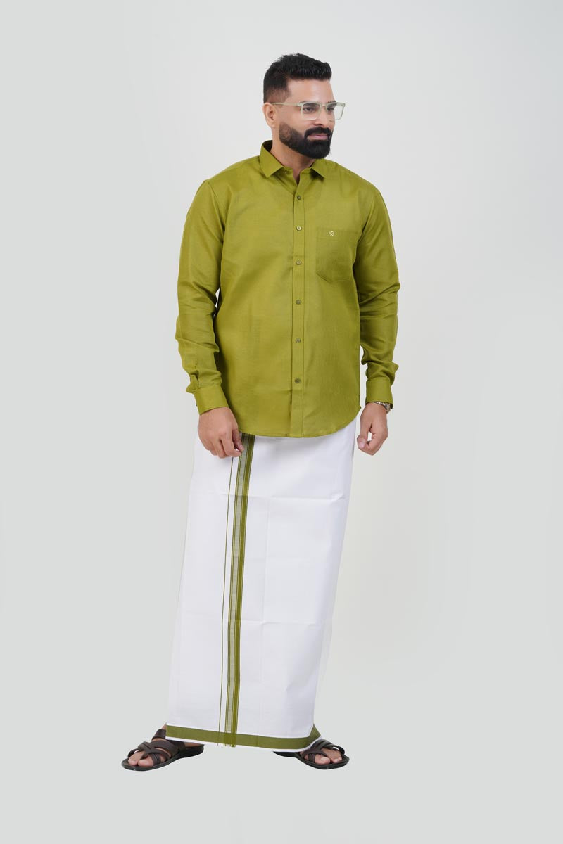 Colour Catch Olive Green Single Set – Full Sleeve Shirt + Dhoti Set