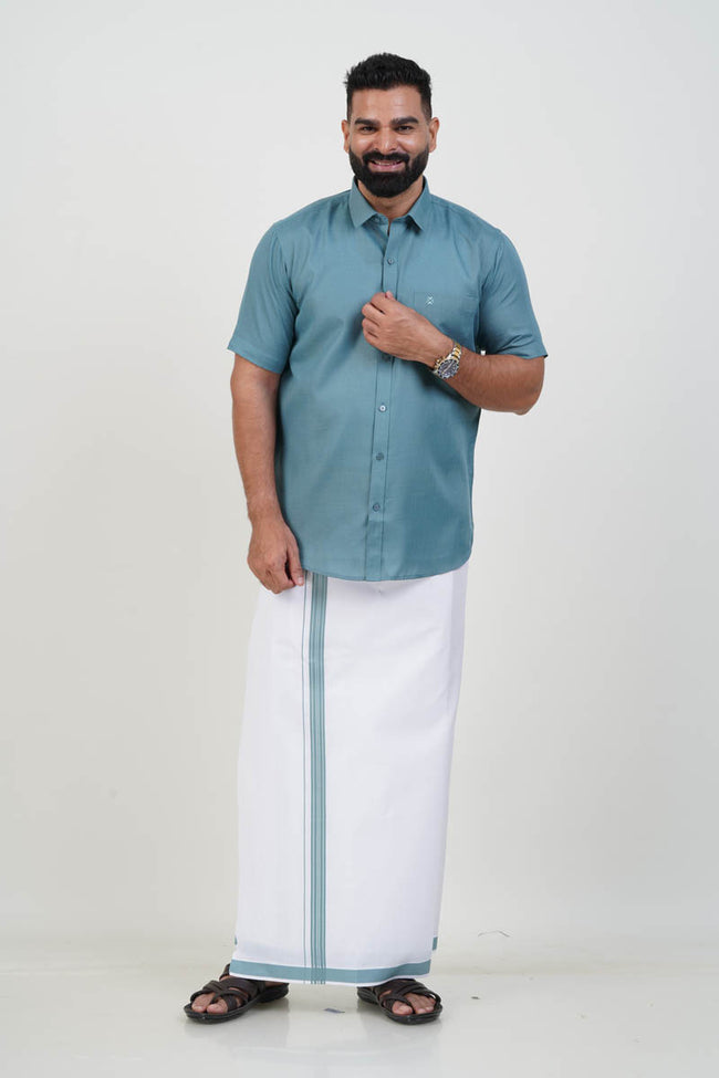 Colour Catch Dusty Sage Single Set – Half Sleeve Shirt + Dhoti Set Hover Image