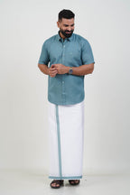 Colour Catch Dusty Sage Single Set – Half Sleeve Shirt + Dhoti Set