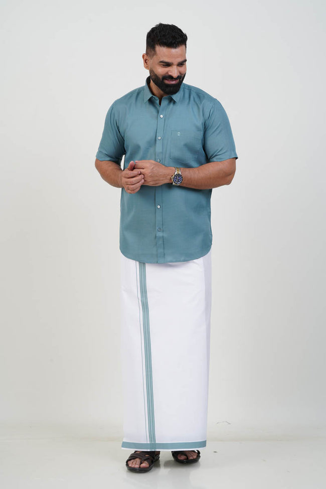 Colour Catch Dusty Sage Single Set – Half Sleeve Shirt + Dhoti Set Main Image
