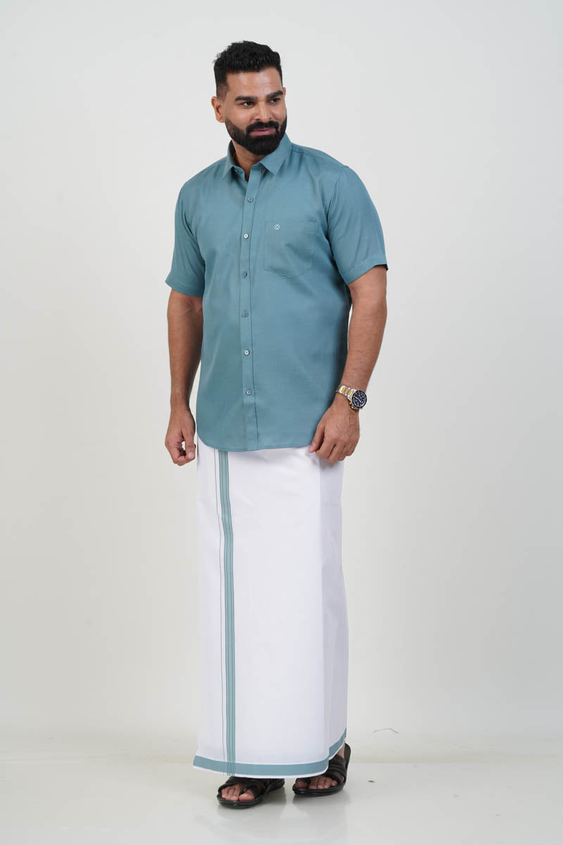 Colour Catch Dusty Sage Single Set – Half Sleeve Shirt + Dhoti Set