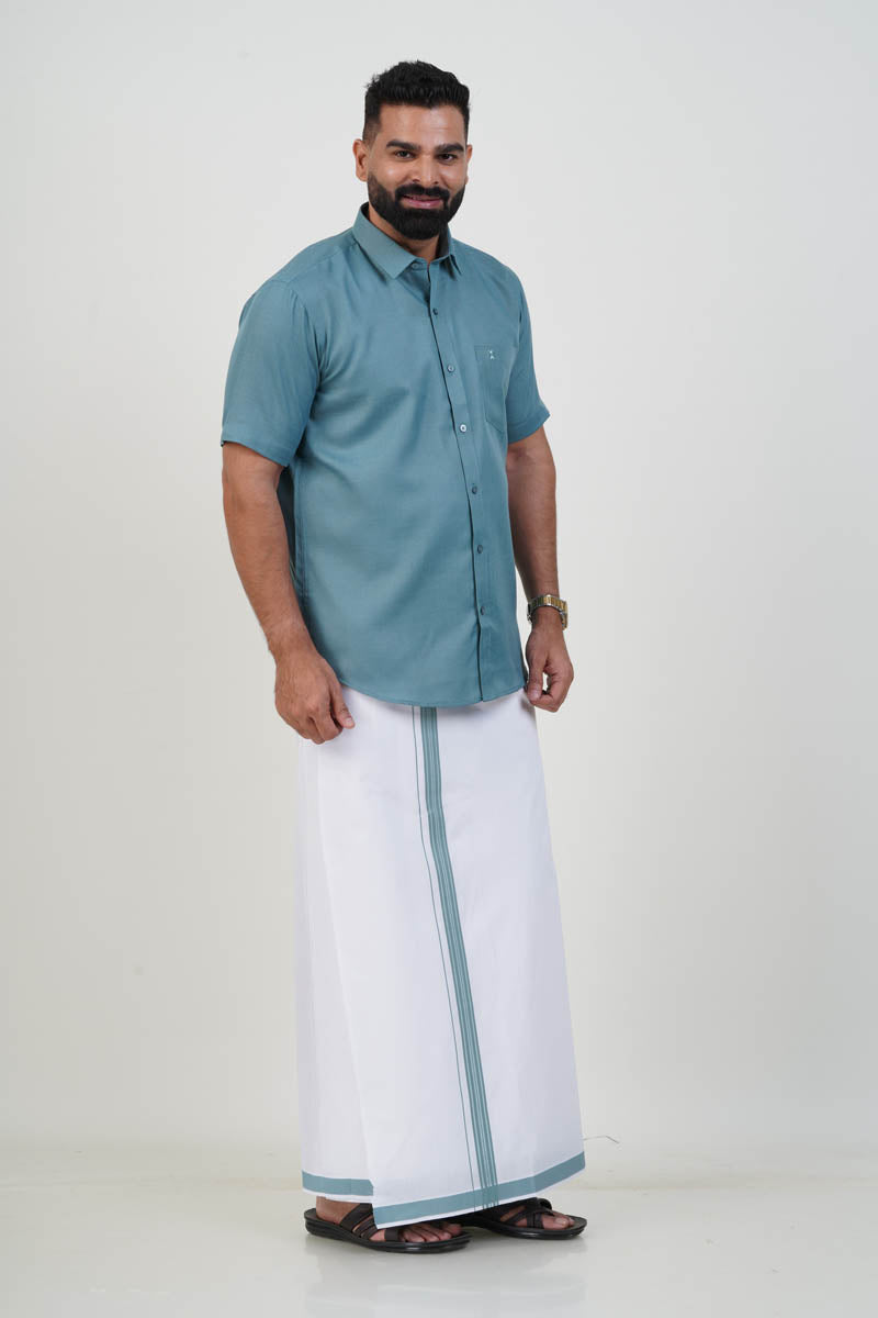 Colour Catch Dusty Sage Single Set – Half Sleeve Shirt + Dhoti Set