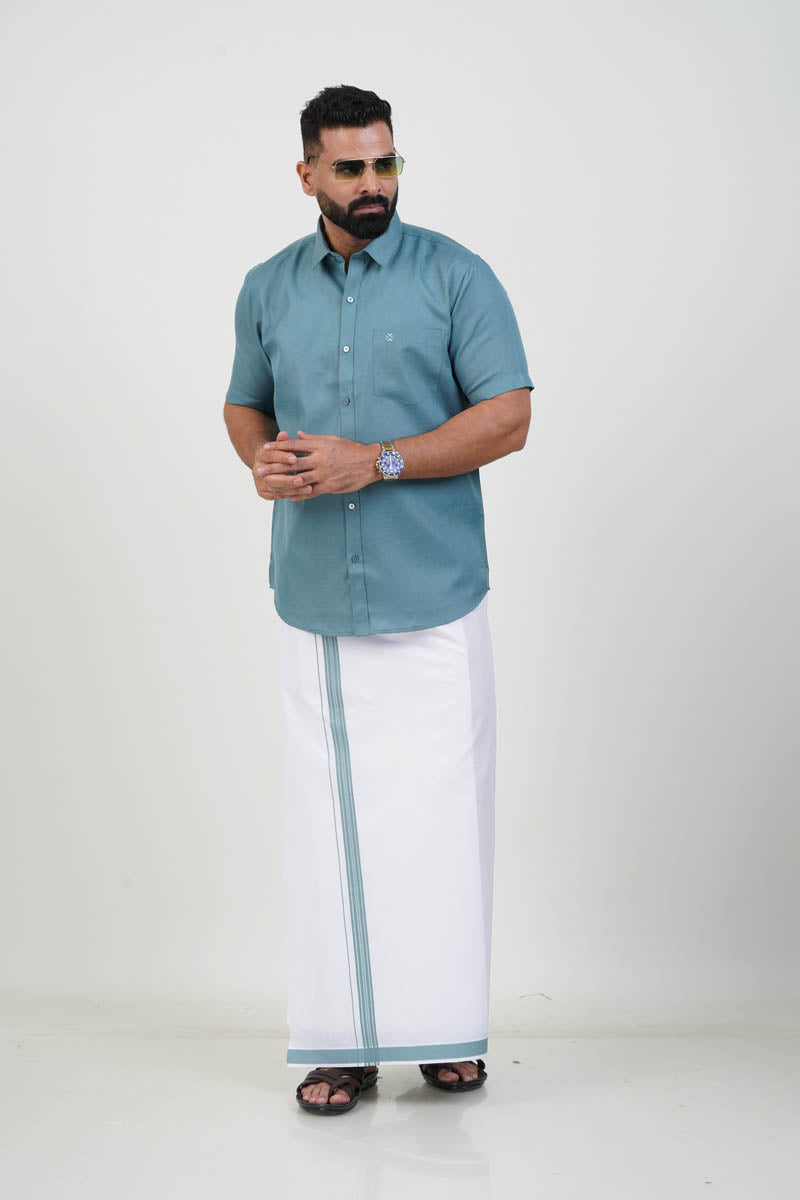 Colour Catch Dusty Sage Single Set – Half Sleeve Shirt + Dhoti Set
