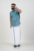 Colour Catch Dusty Sage Single Set – Half Sleeve Shirt + Dhoti Set