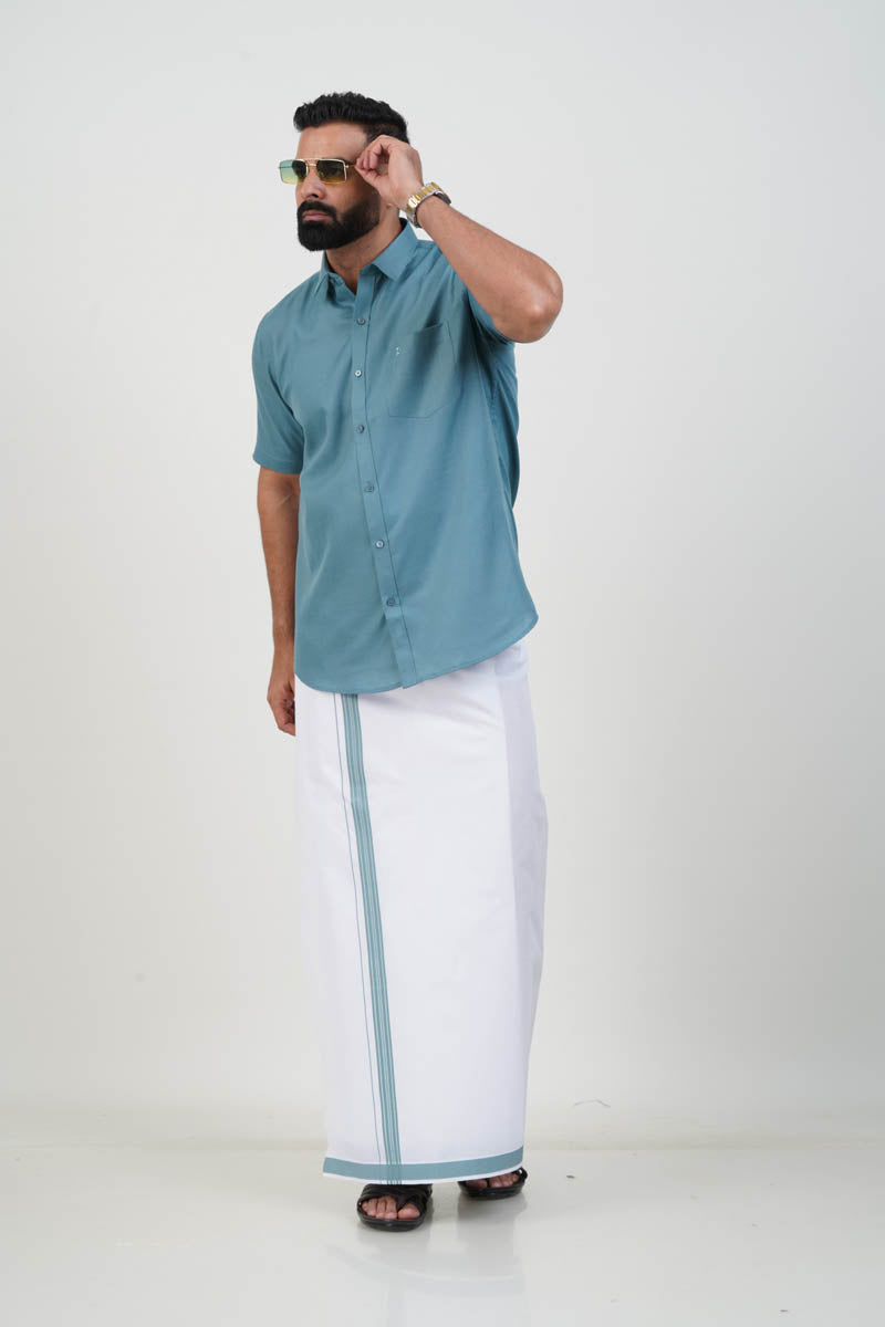 Colour Catch Dusty Sage Single Set – Half Sleeve Shirt + Dhoti Set