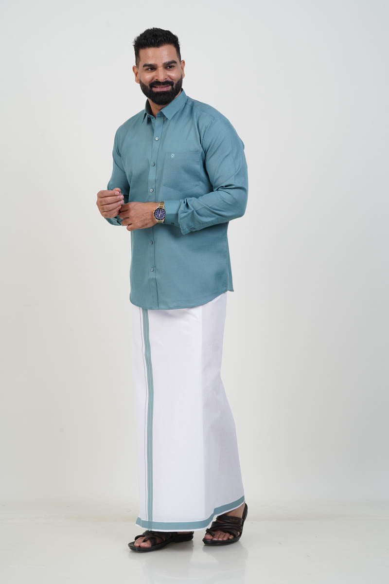 Colour Catch Dusty Sage Single Set – Full Sleeve Shirt + Dhoti Set