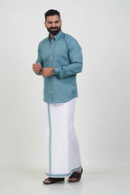 Colour Catch Dusty Sage Single Set – Full Sleeve Shirt + Dhoti Set