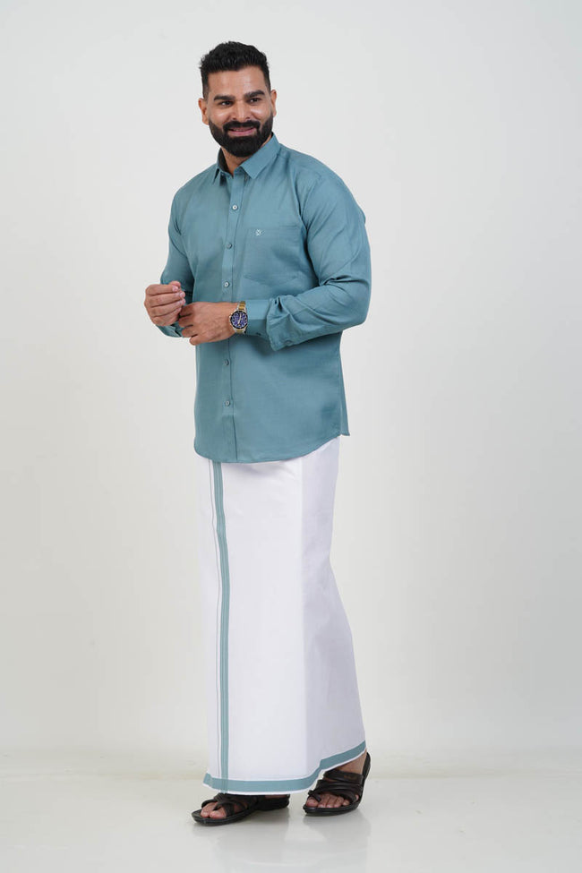 Colour Catch Dusty Sage Single Set – Full Sleeve Shirt + Dhoti Set Main Image