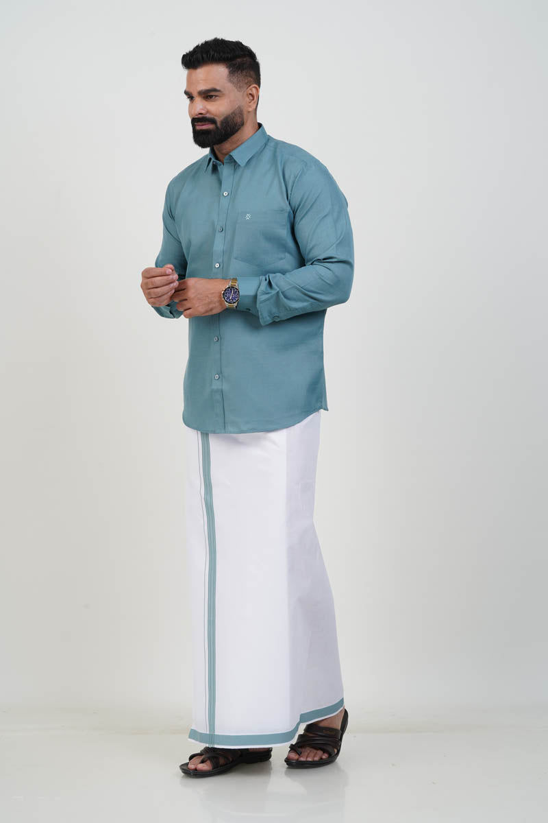 Colour Catch Dusty Sage Single Set – Full Sleeve Shirt + Dhoti Set