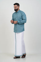 Colour Catch Dusty Sage Single Set – Full Sleeve Shirt + Dhoti Set