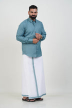 Colour Catch Dusty Sage Single Set – Full Sleeve Shirt + Dhoti Set