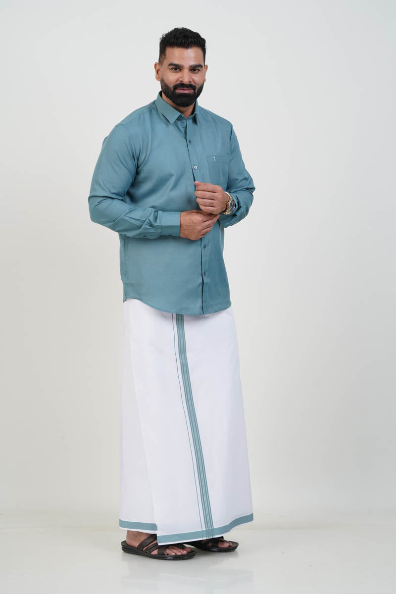Colour Catch Dusty Sage Single Set – Full Sleeve Shirt + Dhoti Set