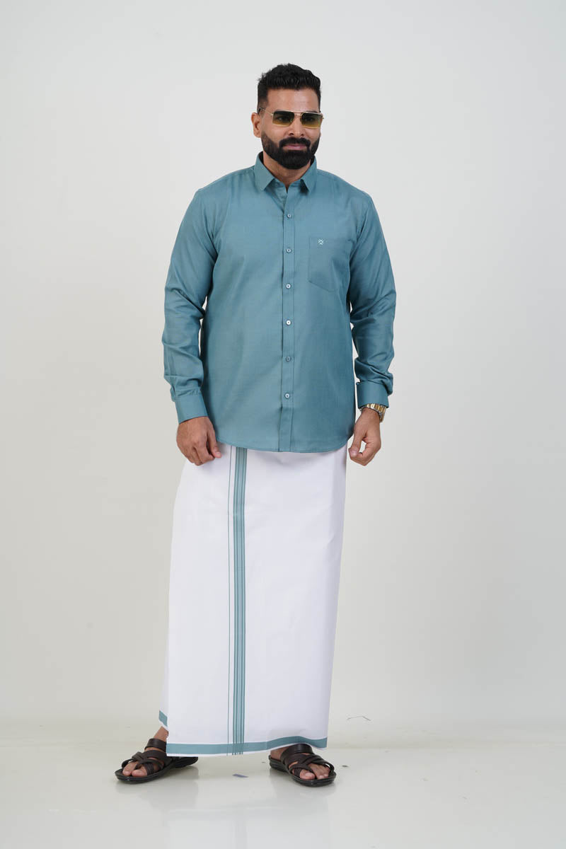 Colour Catch Dusty Sage Single Set – Full Sleeve Shirt + Dhoti Set