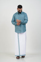 Colour Catch Dusty Sage Single Set – Full Sleeve Shirt + Dhoti Set