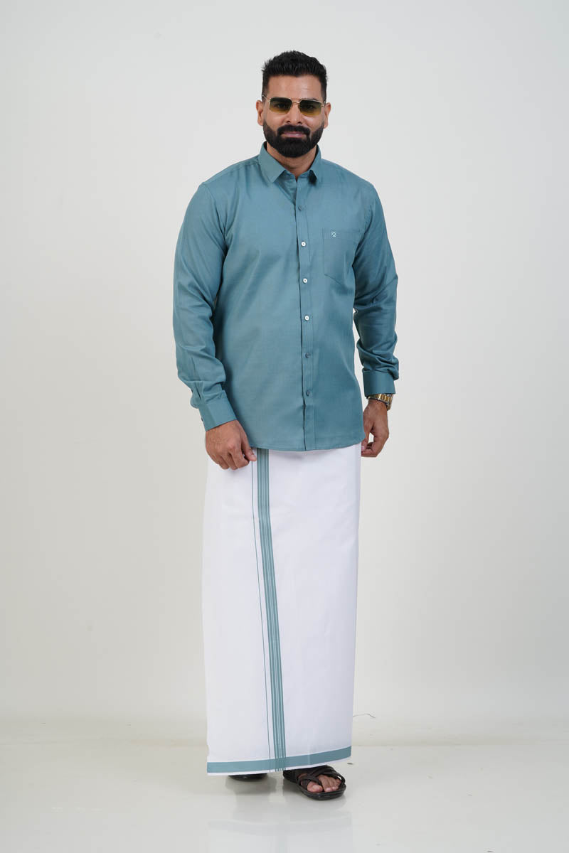 Colour Catch Dusty Sage Single Set – Full Sleeve Shirt + Dhoti Set
