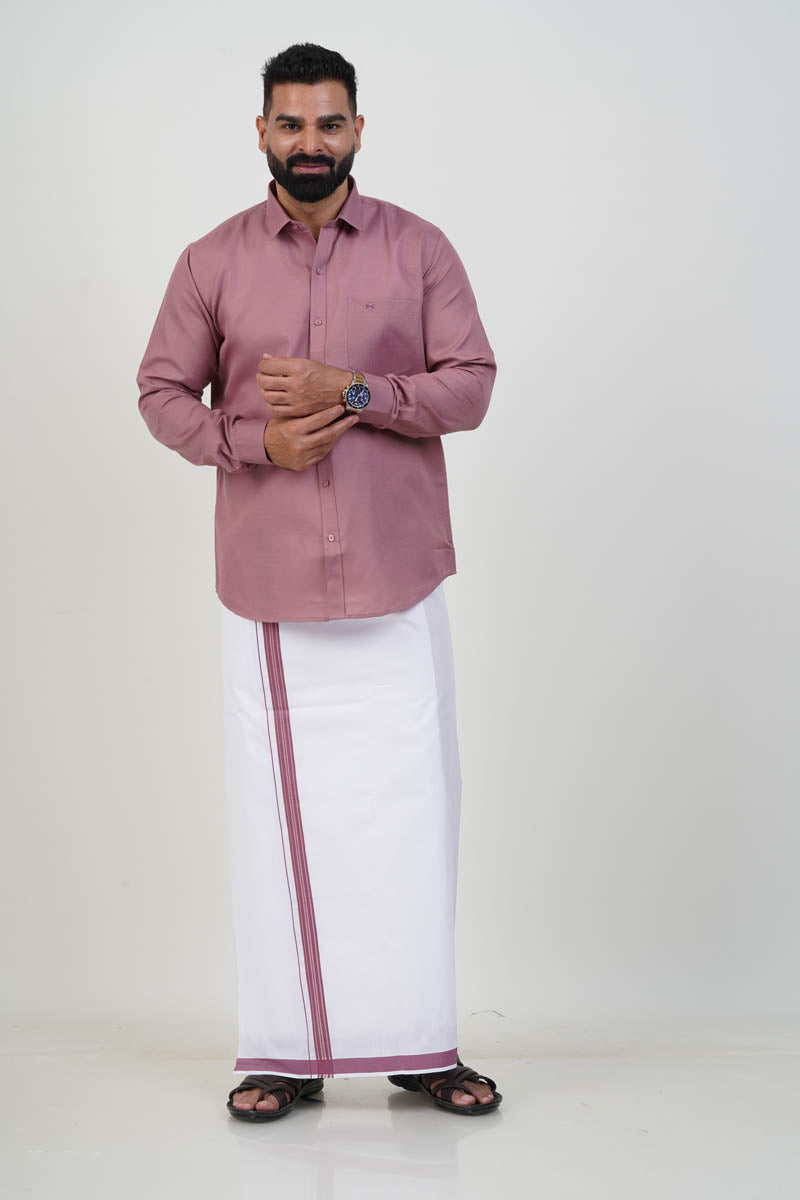 Colour Catch Dusty Rose Single Set – Full Sleeve Shirt + Dhoti Set