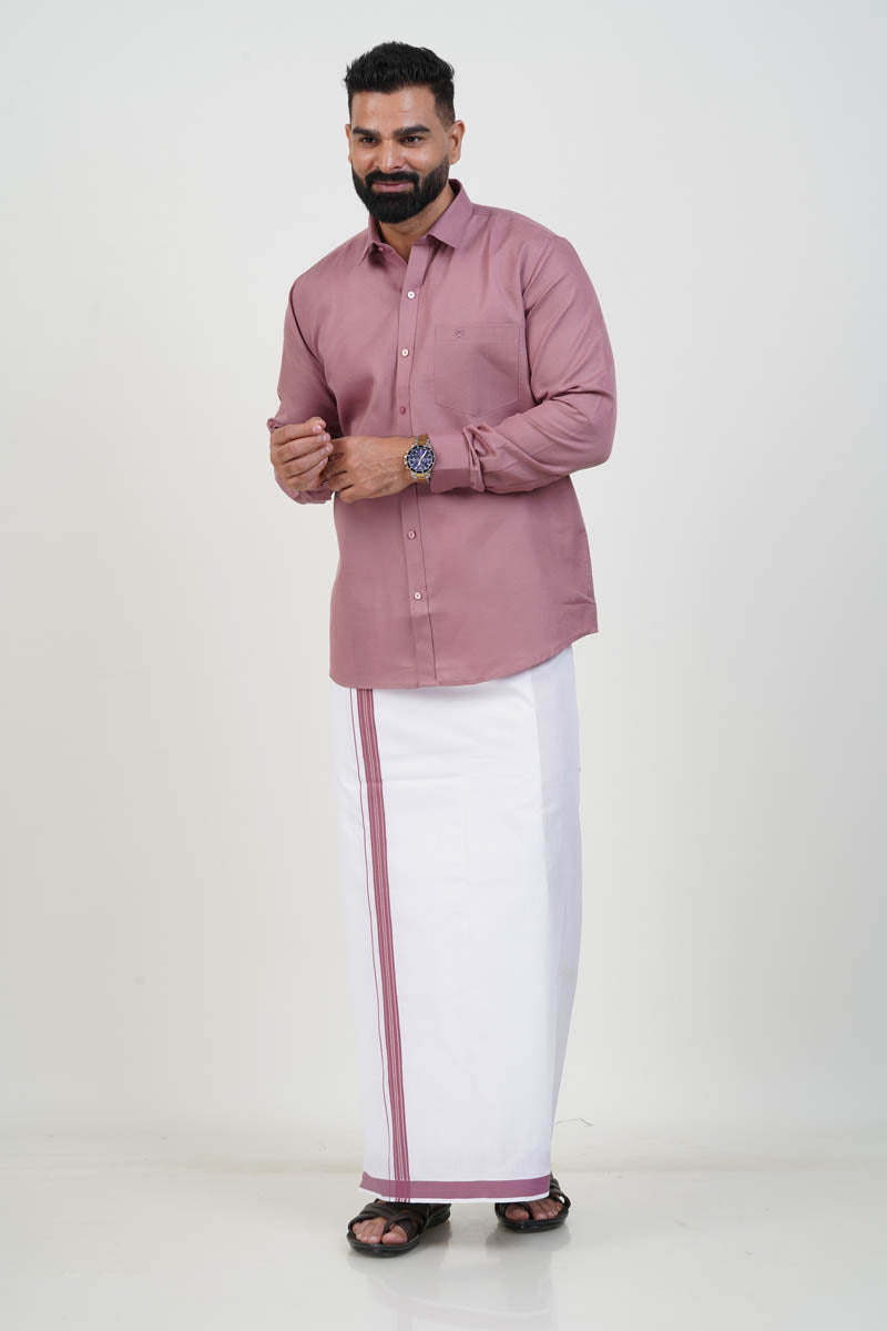 Colour Catch Dusty Rose Single Set – Full Sleeve Shirt + Dhoti Set
