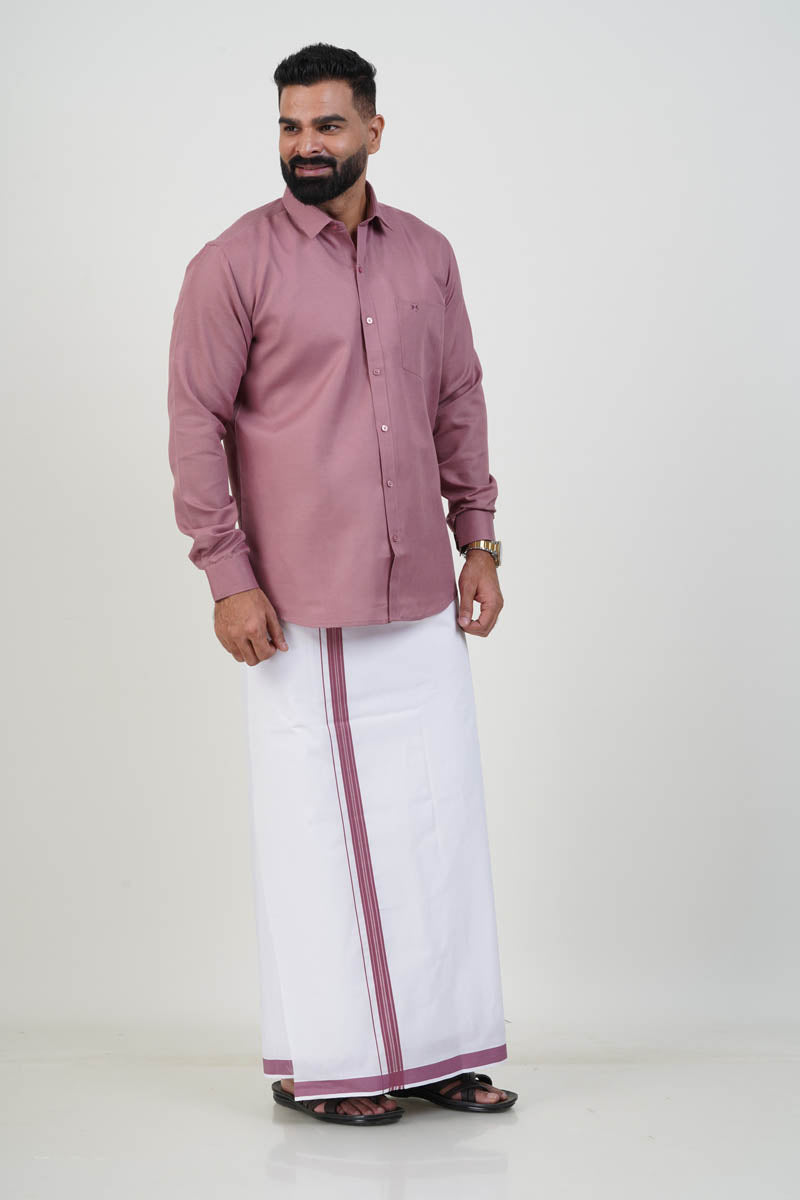 Colour Catch Dusty Rose Single Set – Full Sleeve Shirt + Dhoti Set