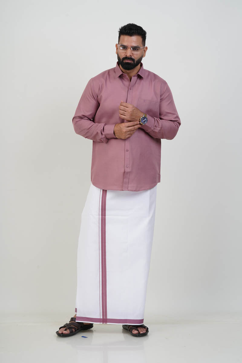 Colour Catch Dusty Rose Single Set – Full Sleeve Shirt + Dhoti Set