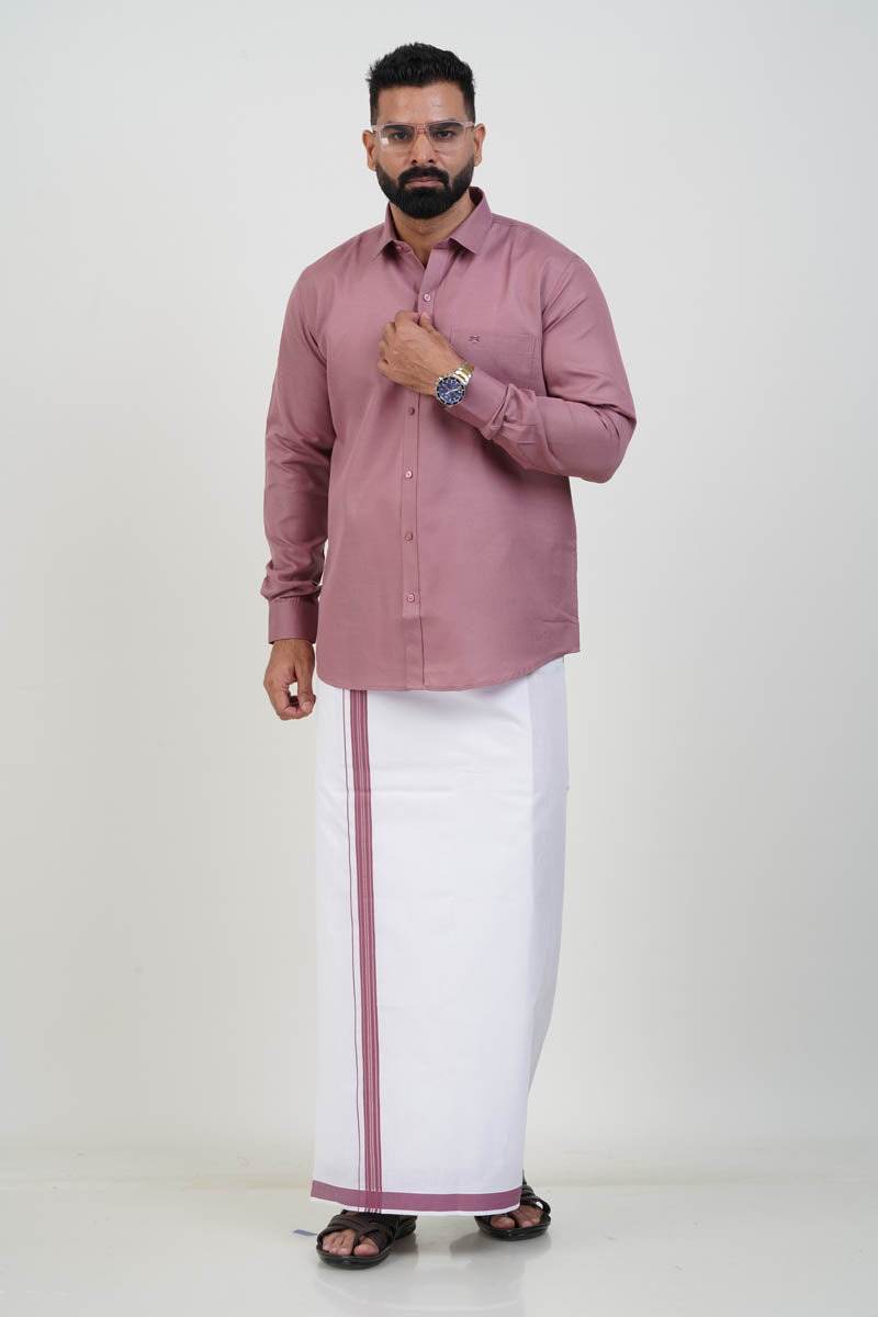 Colour Catch Dusty Rose Single Set – Full Sleeve Shirt + Dhoti Set