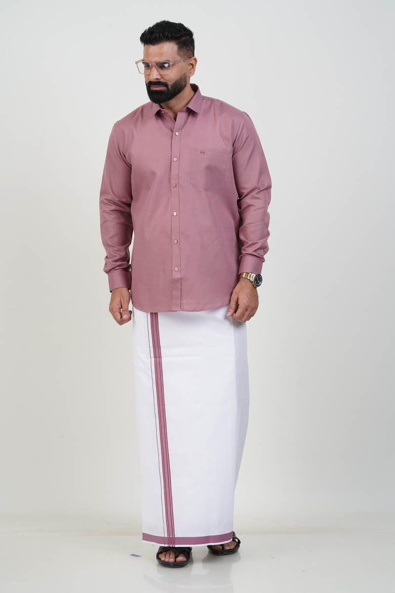 Colour Catch Dusty Rose Single Set – Full Sleeve Shirt + Dhoti Set