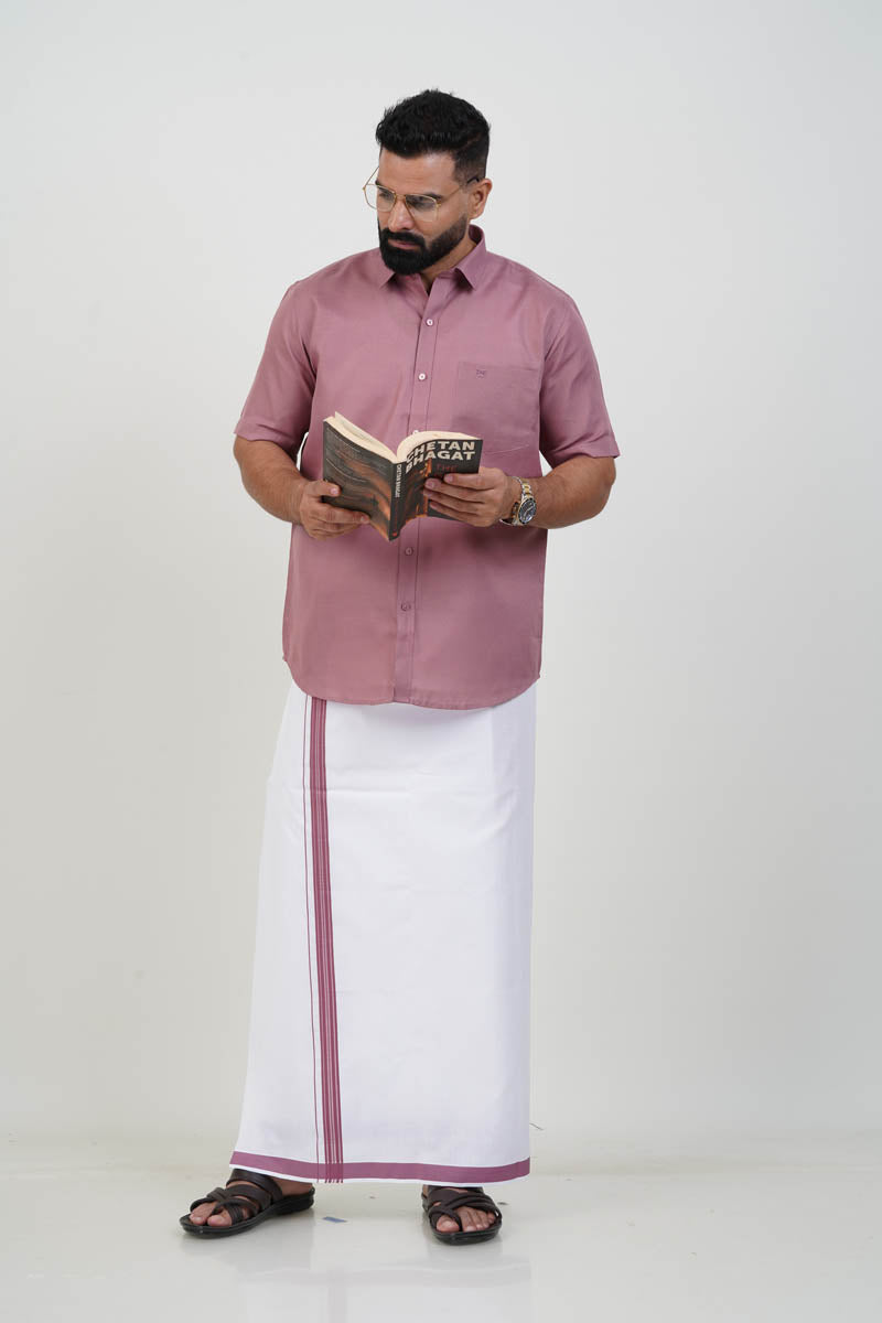 Colour Catch Dusty Rose Single Set – Half Sleeve Shirt + Dhoti Set