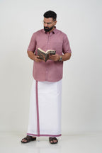 Colour Catch Dusty Rose Single Set – Half Sleeve Shirt + Dhoti Set