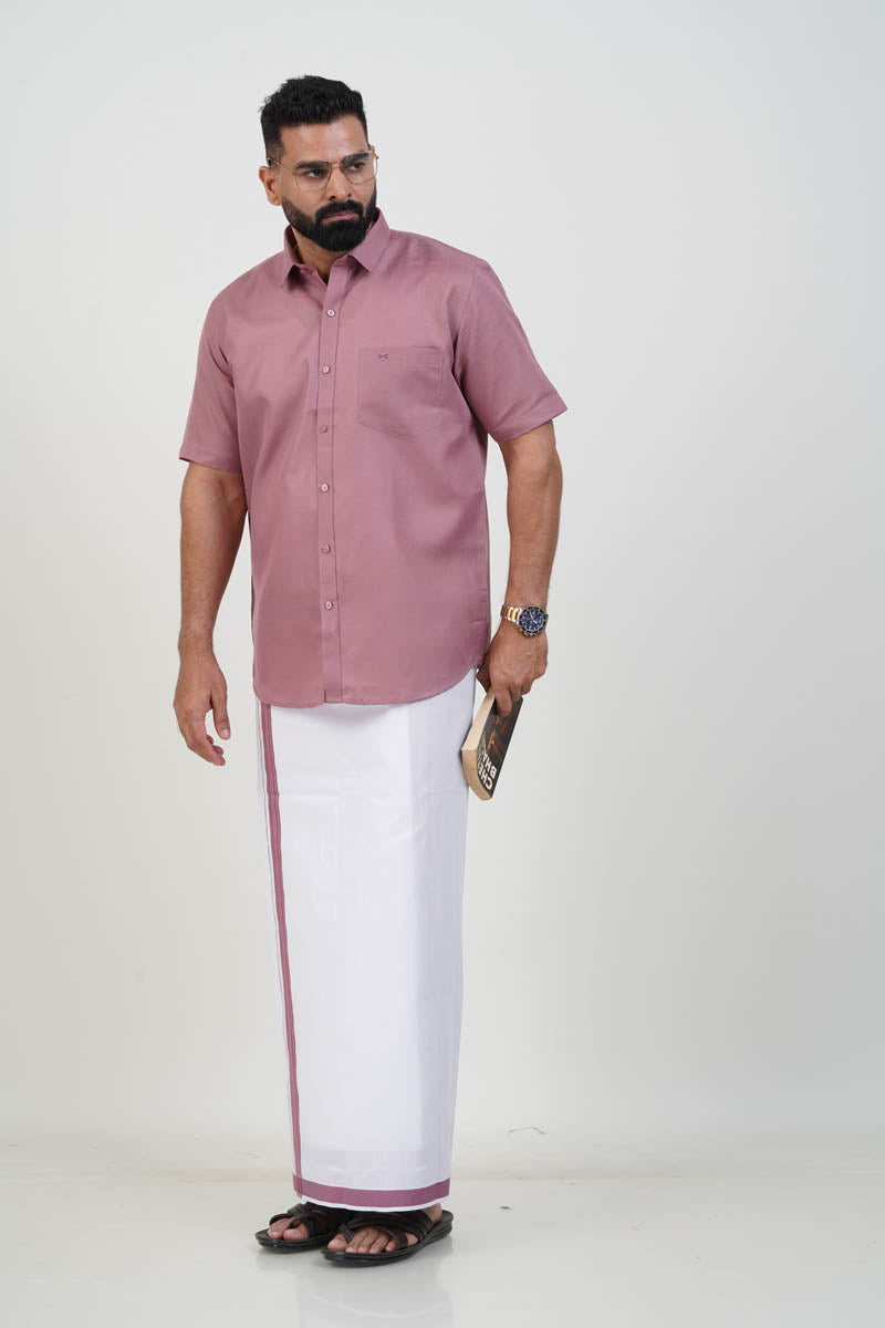 Colour Catch Dusty Rose Single Set – Half Sleeve Shirt + Dhoti Set