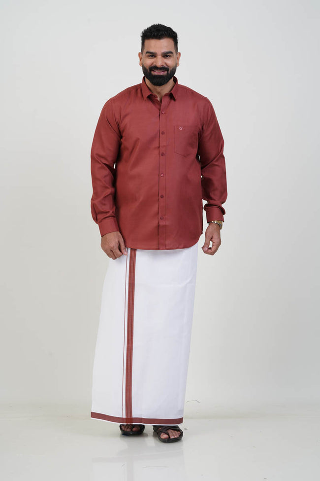 Colour Catch Rust Red Single Set – Full Sleeve Shirt + Dhoti Set Hover Image