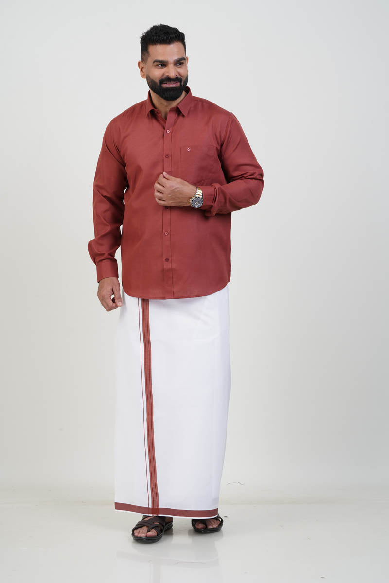 Colour Catch Rust Red Single Set – Full Sleeve Shirt + Dhoti Set