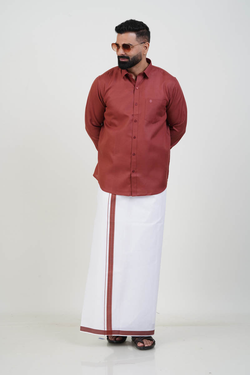 Colour Catch Rust Red Single Set – Full Sleeve Shirt + Dhoti Set