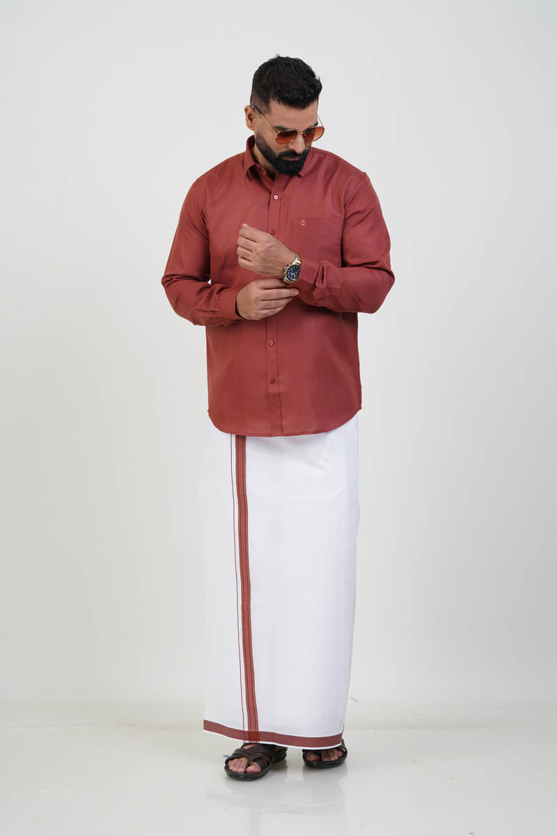 Colour Catch Rust Red Single Set – Full Sleeve Shirt + Dhoti Set