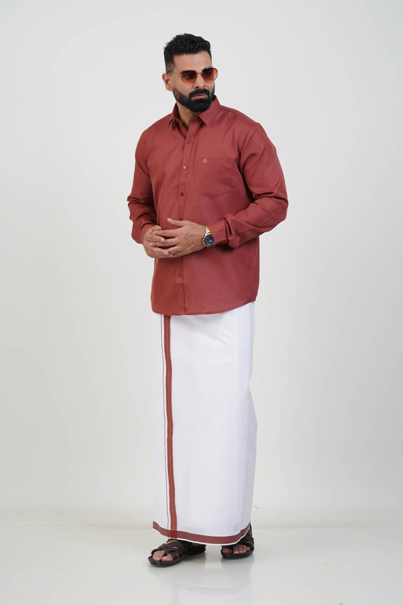 Colour Catch Rust Red Single Set – Full Sleeve Shirt + Dhoti Set