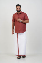 Colour Catch Rust Red Single Set – Half Sleeve Shirt + Dhoti Set