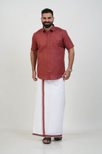 Colour Catch Rust Red Single Set – Half Sleeve Shirt + Dhoti Set