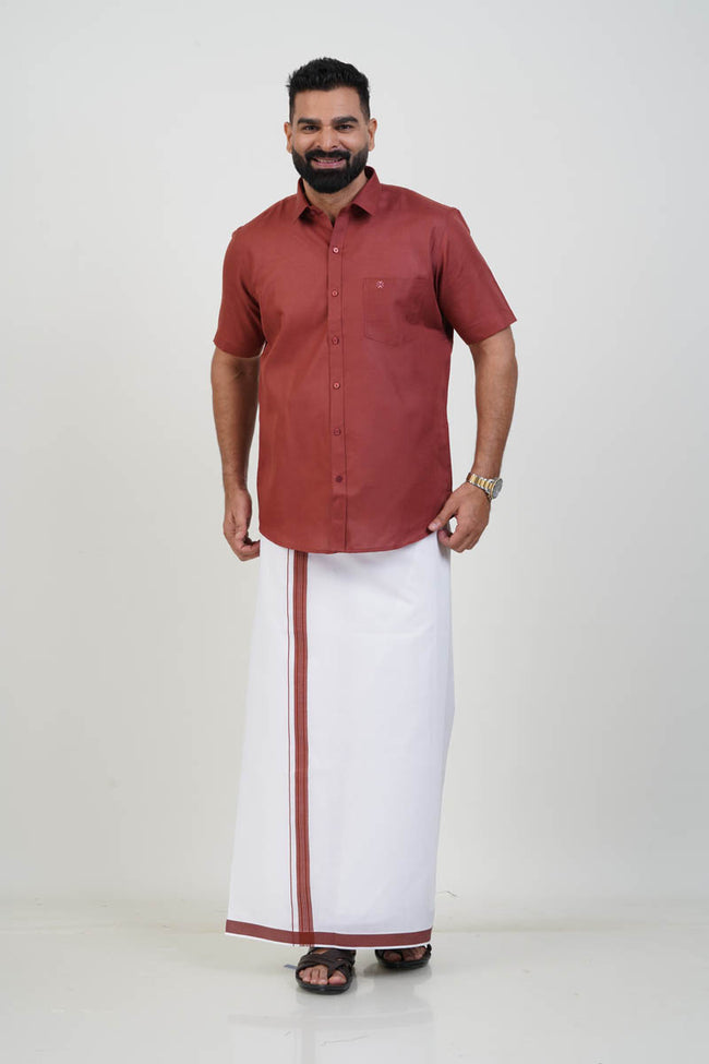 Colour Catch Rust Red Single Set – Half Sleeve Shirt + Dhoti Set Main Image