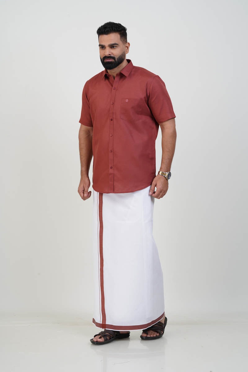 Colour Catch Rust Red Single Set – Half Sleeve Shirt + Dhoti Set