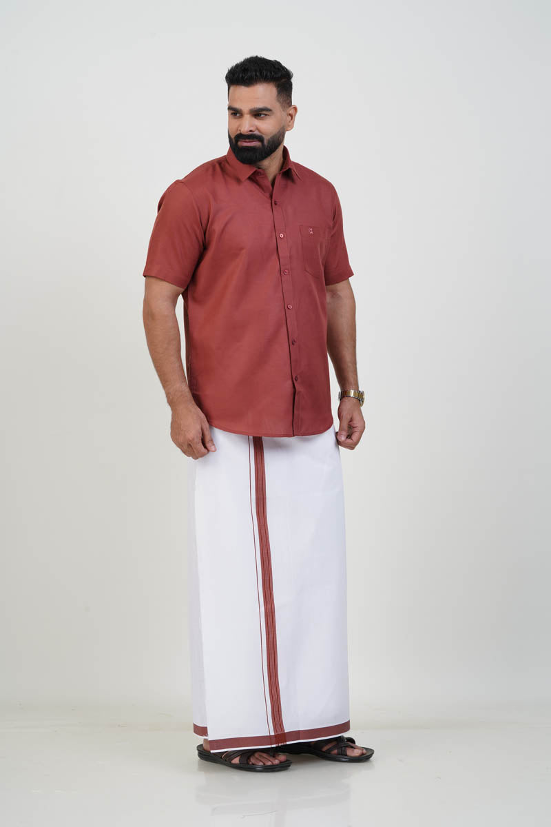 Colour Catch Rust Red Single Set – Half Sleeve Shirt + Dhoti Set