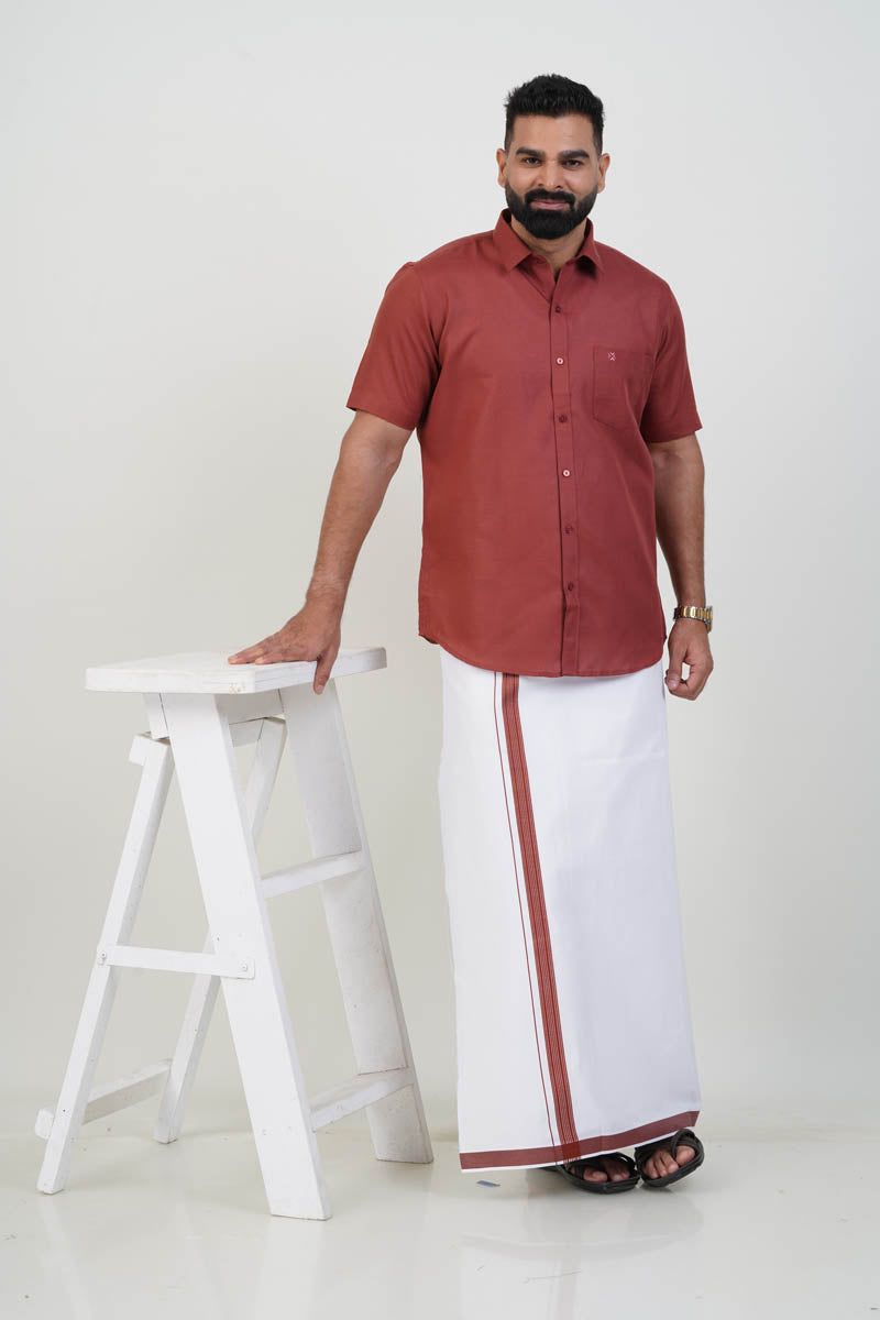 Colour Catch Rust Red Single Set – Half Sleeve Shirt + Dhoti Set