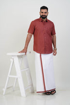 Colour Catch Rust Red Single Set – Half Sleeve Shirt + Dhoti Set
